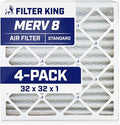 Filter King 32x32x1 Air Filter | 4-PACK | MERV 8 HVAC Pleated A/C Furnace Filters | MADE IN USA | Actual Size: 32 x 32 x .75"