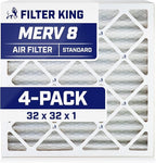 Filter King 32x32x1 Air Filter | 4-PACK | MERV 8 HVAC Pleated A/C Furnace Filters | MADE IN USA | Actual Size: 32 x 32 x .75"