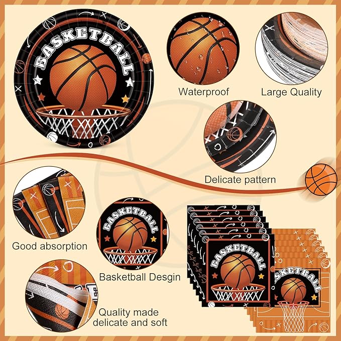 452 Pcs Basketball Party Decorations for 50, Basketball Paper Plates and Napkins Cups Tablecloth Cutlery Straws Disposable Tableware Set for Sports Themed Birthday Team Party Supplies