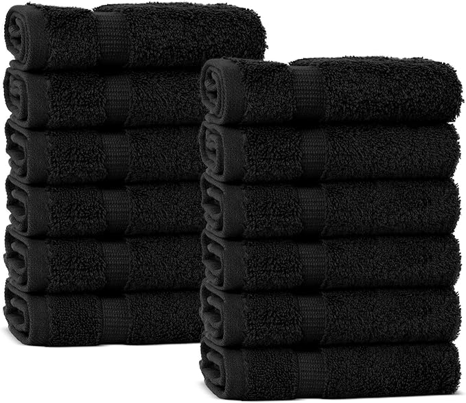 Chakir Turkish Linens Premium Cotton Absorbent Turkish Towels (Washcloths - 12 Piece, Black)