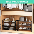 Bamboo Shoe Rack for Entryway, Stackable 3 Tier Shoe Organizer Shelf Storage 9-12 Pairs Shoes Stand Cubby for Closet Door Hallway Bedroom Garage Black, Thanksgiving
