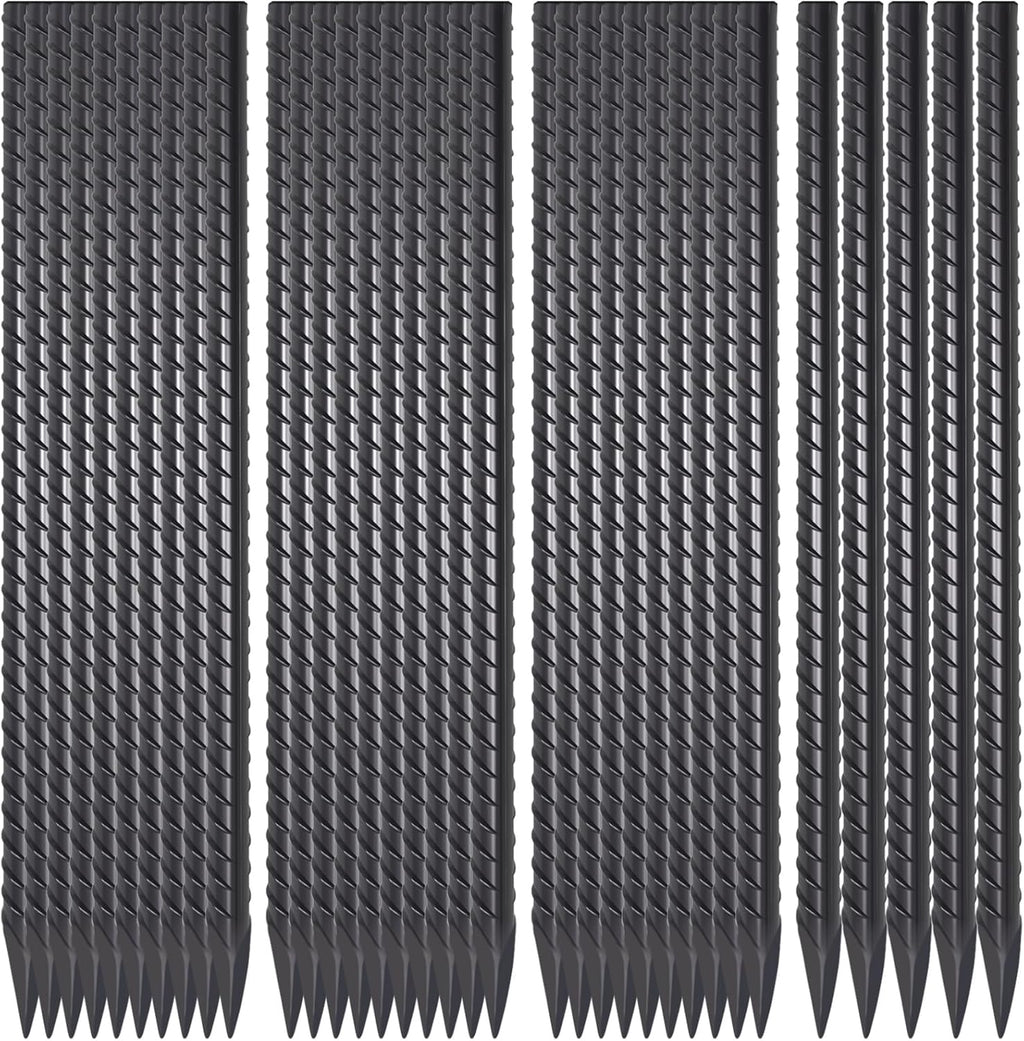 Straight Rebar Stakes 16 Inch 34 Pack Garden Spikes with Chisel Point End Metal Stakes for Ground Heavy Duty 3/8 Inch Thickness Tree Stake Kit for Concrete, Landscape Timber (Black)