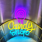 Candy Neon Sign Candy Bar Signs Candy Shop Neon Candy Sign Cherry Neon Signs for Wall Decor, NeonCandy Display Snack Sign for Sweet Shop Bedroom Birthday Party Decoration, 12.5" x 13.3"