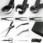 Wazakura Made in Japan 5PCS Bonsai Tool Kit with Roll Bag: Yasugi Steel Twig Bonsai Scissors, Concave Branch Cutter, Knob Cutter, Wire Cutter, Tweezers - 5 Tools Twig Schissor Set with Case…