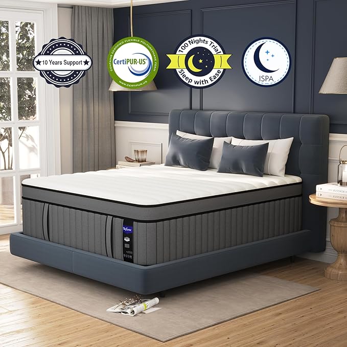 DIFAME Queen Size Mattress,18 inch Queen Mattress in a Box,Hybrid Mattresses with Gel Memory Foam & Pocket Springs, Pressure Relief, Cooling, Enhanced Edge Support,Firm