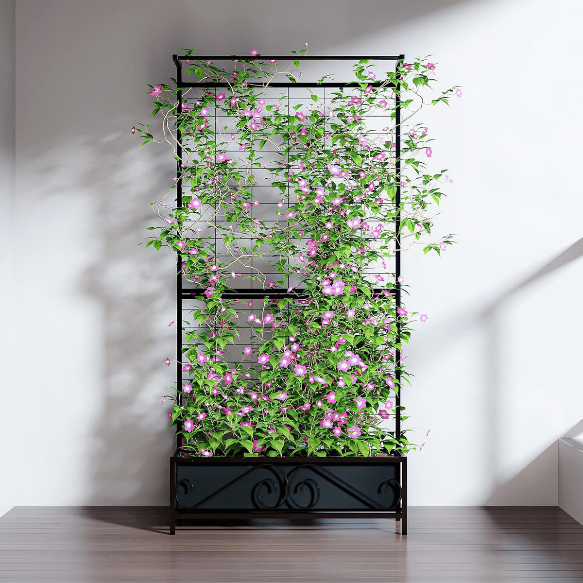 Zhongma Metal Planter with Trellis Raised Bed with Trellis for Vine Climbing Plants Flowers(12.8 x 35.43 x 74 in), 74 Inch Height Privacy Screen with Hanging Plant Pot Shelf