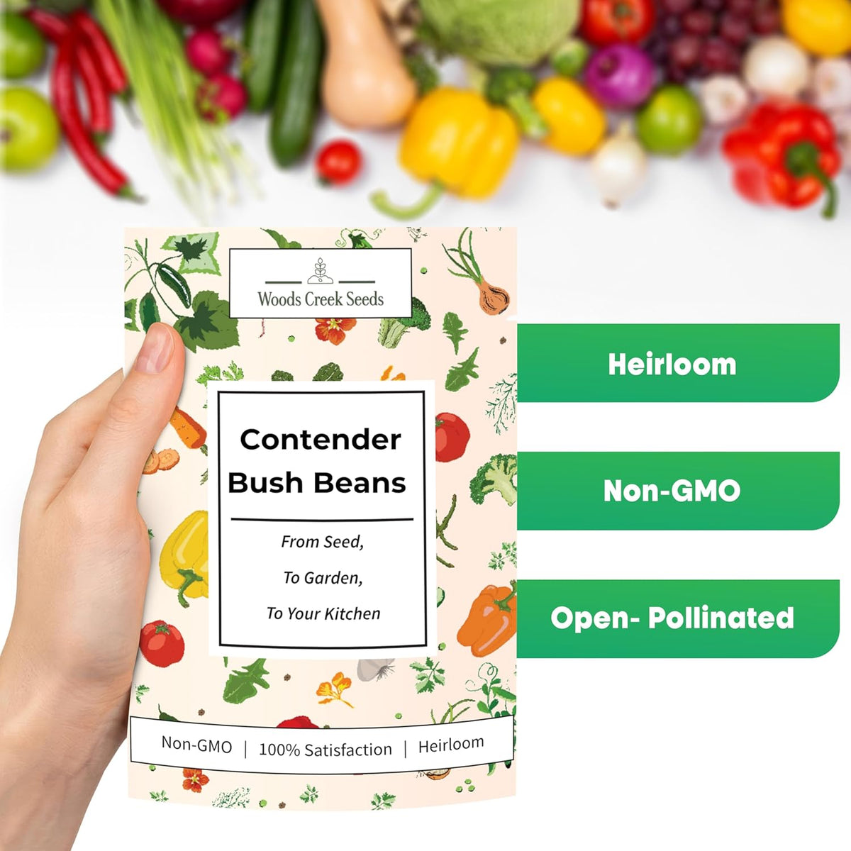 Woods Creek Seeds: Contender Bush Bean Seeds for Planting - Non-GMO Green Bean Seeds for Planting - Tender Stringless Variety - USA Grown Heirloom Bush Beans Vegetable Seed for Outdoors and Indoors