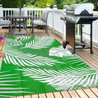 Waterproof Outdoor Rug 5x8ft, Green Leaf Reversible Plastic Straw Mat for Patio RV Deck Porch Backyard Balcony Camping Picnic Beach Indoor Outdoor Carpet, Green&White