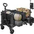 VIVOSUN Collapsible Wagon with Side Gates, 220lb Load-Bearing Outdoor Utility with All-Terrain Wheels, Adjustable Handle, Cup Holders for Camping, Shopping, Garden, Sports, Picnic, Black