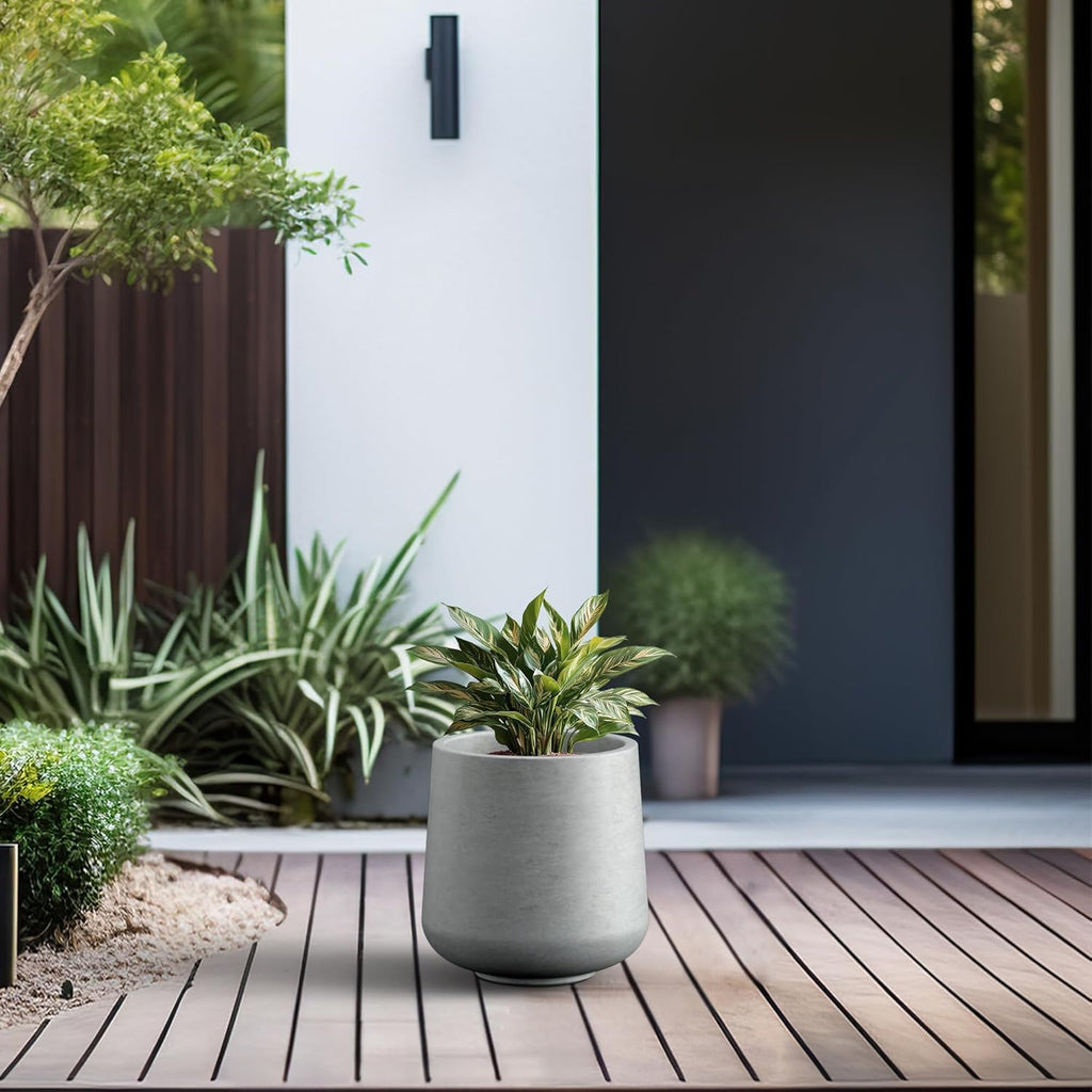 Kante 11.6" Dia Round Concrete Planter, Outdoor Indoor Large Plant Pots Containers with Drainage Hole and Rubber Plug for Home Garden Patio, Gray Concrete