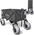 Beach Wagon with Big Wheels for Sand - All Terrain Steel Frame Utility Cart with 9" Pneumatic Tires, Collapsible Folding Design (Sand Warrior RX800 Black)