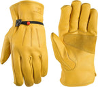 Wells Lamont Leather Work Gloves for Men – Heavy Duty, Cowhide, Abrasion & Puncture Resistant – Adjustable Wrist, Gunn Cut Design, Ideal for Ranching, Farming, Construction - Saddletan - M