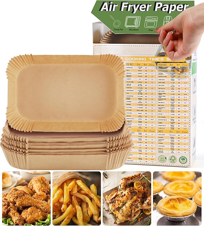 Air Fryer Disposable Paper Liners for Ninja Foodi DZ201 DZ401 FG551, 125 Pcs Rectanglar Parchment Cooking Oil-proof Liner for Airfryer, Microwave Oven, Frying Pan, Fryers Filters Sheets Baking Basket
