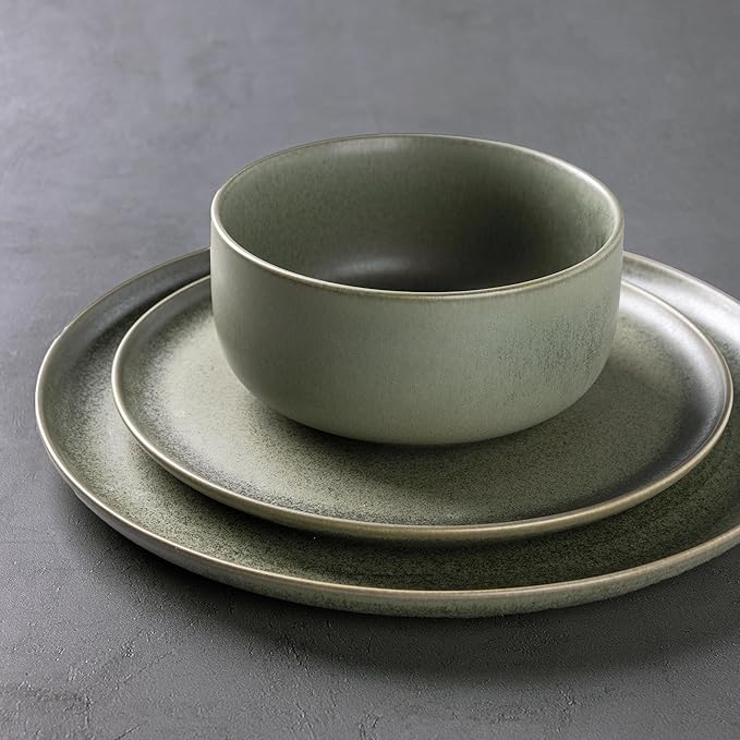 LERATIO Stoneware Dinnerware Sets for 4,Handcarft Ceramic Plates and Bowls Sets,Chip and Scratch Resistant Dishes, Dishwasher & Microwave Safe, Oven safe,Reactive Glaze-Green
