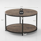 Round Coffee Table, Rustic Wooden Surface Top & Sturdy Metal Legs Industrial Sofa Table for Living Room Modern Design Home Furniture with Storage Open Shelf (Walnut, 27.6 in)