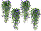 SJL Hanging Greenery 4pcs Realistic Artificial Plants Indoor Artificial Hanging Plants Outdoor Fake Eucalyptus Faux Ivy Plastic Flowers Leaves Decor for Bedroom Porch Wall (Purple)