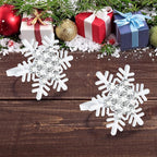 Halatool Christmas Napkin Rings Set of 8, White Snowflake with White Rhinestone Napkin Holder for Christmas Thanksgiving Winter Holiday Place Setting, Weddings, Party Table Decoration
