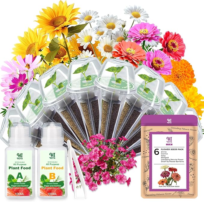 Flower Seed Pods for All Hydroponics Growing System, 8 Pods with 600+ Seeds of Marigold, Zinnia, Cosmos, Dwarf Sunflower, Morning Glory and Daisy
