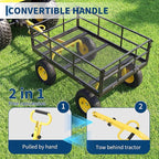  Heavy Duty Steel Garden Cart, 1200 LBS Load Capacity Garden Wagon with 10 inch Tire and 180° Rotating Handle Attach to ATV or Tractor Blac