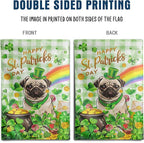 Pug St Patricks Day Garden Flag Dog St Patrick's Day Yard Flags for Outside 12x18 Double Sided Buffalo Plaid Shamrock Flag Small Outdoor Rainbow St Patrick's Decor