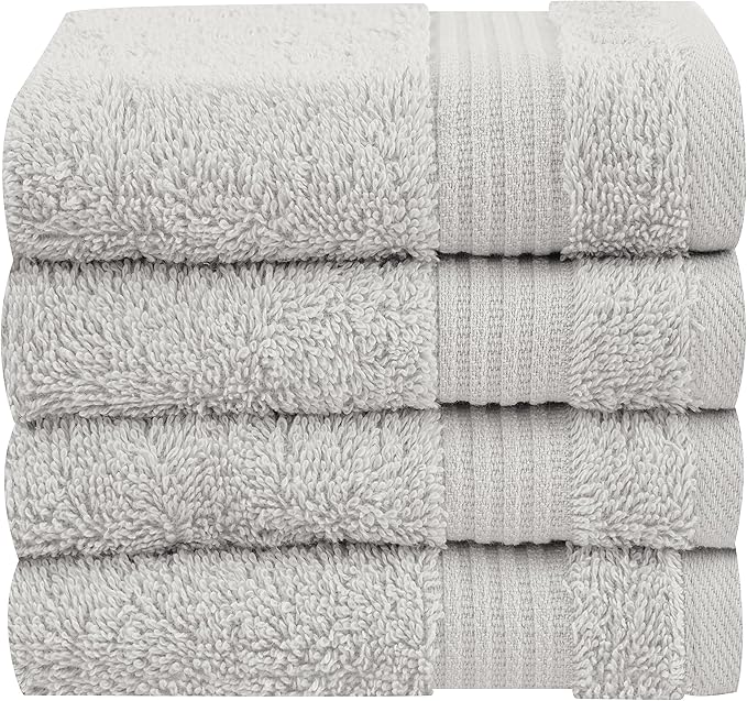 Cotton Paradise 100% Cotton Turkish Washcloth Set for Bathroom, 4 Piece Soft Absorbent Small Hand Face Towels Wash Rags, Silver Grey