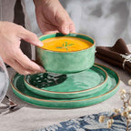 Herogo 18 Pieces Dinnerware Dish Sets, Plates and Bowls Sets for 6, Elegant Kitchen Dinning Dishes, Dishwasher & Microwave Safe, Gemstone Green