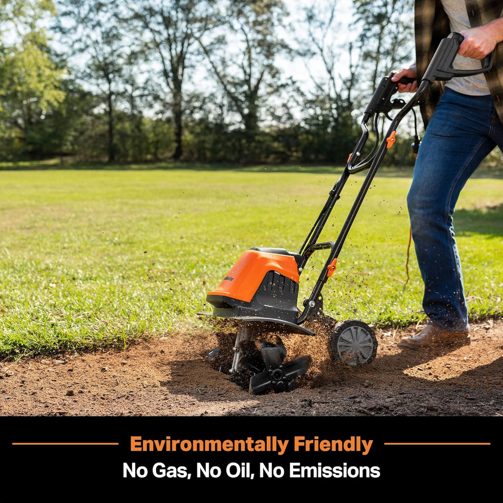 LawnMaster TE1318W1 Corded Electric Tiller 13.5-Amp 18-Inch Orange