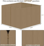 Gazebo Privacy Curtains 10' x 10' with Zipper 4-Panels Side Wall Universal Replacement for Patio, Outdoor Canopy, Garden and Backyard (Curtain Only)
