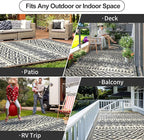 Waterproof Outdoor Rug 6x9ft, Bohemia Reversible Plastic Straw Mat for Patio RV Deck Porch Backyard Balcony Camping Picnic Beach Indoor Outdoor Carpet, Black&Beige