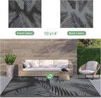 GENIMO Outdoor Rug 10' x 14' Waterproof for Patios Clearance, Reversible Outdoor Plastic Straw Camping Rug Carpet, Large Area Rugs Mats for RV, Camper, Deck, Balcony, Porch, Beach, Picnic, Black&Grey