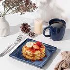 Herogo 12 Pieces Square Stoneware Dinnerware Set, Service for 4, Dinner Plates and Bowls Sets, Double Reactive Glaze Dishes Set for Kitchen, Scratch Resistant, Dishwasher Safe, Starry Blue