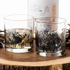 Whiskey Glasses with Hand-Printed Mountain Range - Set of 2 Rock Glasses with Dishwasher-Safe Print - 11oz. Rock Glasses