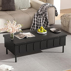 WILLIAMSPACE 43.3" Rectangular Lift-Top Coffee Table with 2 Drawers, Modern Center Table with Foldable Top, Multi-Functional Adjustable Dining Table with Storage Compartment for Living Room, Black