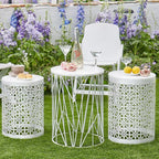 Y&M Set of 3 Heavy-Duty Round End Table, Side Table, Coffee Table for Indoor Multifunctional Use, Outdoor Decorative Garden Stool Plant Stand-White