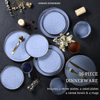 HaWare Dinnerware Sets, 16-Piece Stoneware Plates and Bowls Set, Elegant Ceramic Dish Set for 4, Chip and Scratch Resistant, Microwave and Dishwasher Safe, Reactive Blue