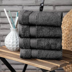 TEXTILOM 100% Turkish Cotton 4 Piece Luxury Washcloth Towel Set for Bathroom & Kitchen, Thick & Super Soft & Highly Absorbent & Quick Dry for Face and Hand- Black