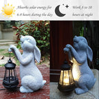 Rabbit Solar Garden Outdoor Statues,Resin Rabbit Figurine Decorations with Solar Lights Lantern, Outdoor Resin Bunny Decor for Lawn,Yard, Unique Housewarming Gift for Garden Home