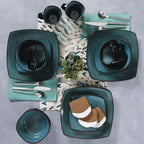Gibson 99813.16R Elite Soho Lounge 16 Piece Reactive Glaze Dinnerware Set, Teal/Black Tutone