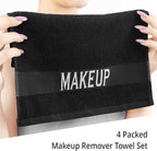 Cotton Paradise Makeup Remover Towels 4 Pack 100% Cotton 12x12 Inch Turkish Makeup Removal Face Cloths for Washing Face Soft Black Makeup Towel