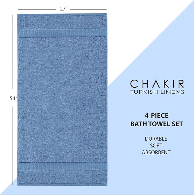 Chakir Turkish Linens | Hotel & Spa Quality 100% Cotton Premium Turkish Towels | Soft & Absorbent (4-Piece Bath Towels, Wedgewood)