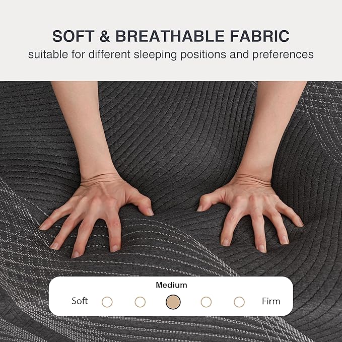 California King Mattress 14 Inch Charcoal Memory Foam in a Box, CertiPUR-US Certified Fiberglass Free, Gel Double Mattress, Made in The USA of US Foam, 84" × 72" × 14", Medium
