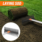 Garden Thatch Rake for Lawn, Heavy Duty Metal Thatching rake with Strong Handle, Wide 15inch Iron Dethatcher Rakes for Yard Leaf & Weed Clean, Soil Loose, Grass Groom