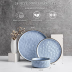 HaWare Dinnerware Sets, 24-Piece Plates and Bowls Set, Stoneware Dish Set for 8, Ceramic Dinnerware for Home Restaurant, Chip and Scratch Resistant, Microwave and Dishwasher Safe, Reactive Blue