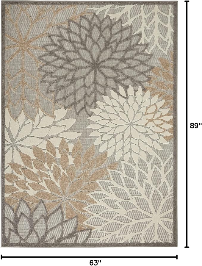 Nourison Home Aloha Indoor/Outdoor Floral Natural 5'3" x 7'5" Area Rug (5' x 8'), 5'3"X7'5",