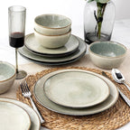 AmorArc Ceramic Dinnerware Sets for 6, 18 Pieces Handpainted Plates and Bowls Set, Scratch Resistant Stoneware Dishes Set, Dishwasher & Microwave Safe, Reactive Glaze