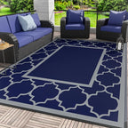 GENIMO Outdoor Rug 5' x 8' Patio Waterproof, Foldable Reversible Plastic Straw Area Rugs Mat for Camper Decor, Outside Carpet for Rv, Deck, Porch, Picnic, Beach, Balcony, Blue & Grey