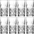 Royalty Art Kinsley Tall Highball Glasses Set of 8, 12 Ounce Cups, Textured Designer Glassware for Drinking Water, Beer, or Soda, Trendy and Elegant Dishware, Dishwasher Safe (Hiball)