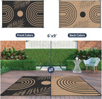 GENIMO Outdoor Rug 6' x 9' Waterproof for Patio Clearance, Reversible Plastic Straw Camping Carpet, Lightweight Rugs Mats for Rv, Backyard, Deck, Porch, Picnic, Balcony, Mix-Black & Brown