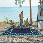 GENIMO 8 ' x 10 ' Outdoor Rug for Patio, Waterproof Indoor Outdoor Plastic Straw Rugs Carpet, Reversible Outside Area Mat for Camping, Balcony Porch, Deck, Picnic, Beach Navy Blue & Jade Green