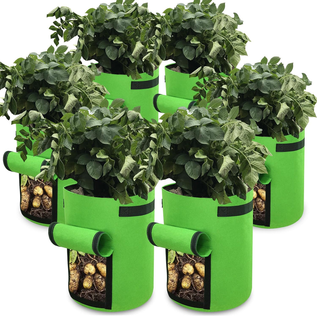 Gardzen 6 Pack BPA-Free 10 Gallon Vegetable Grow Bags with Access Flap and Handles, Suitable for Planting Potato, Taro, Beets, Carrots, Onions, Peanut